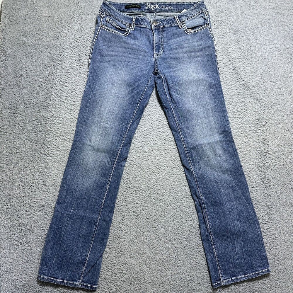 Rock 47 By Wrangler Ultra Low Rise Boot Cut Jeans 9x34 Studded Cowgirl Ladies‎